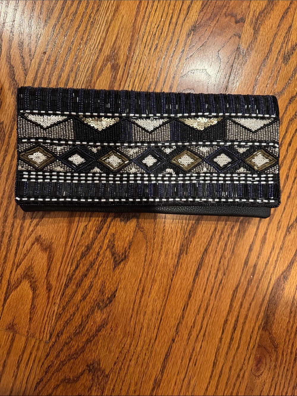 BCBGeneration Black & Cream Embroidered Foldover Clutch